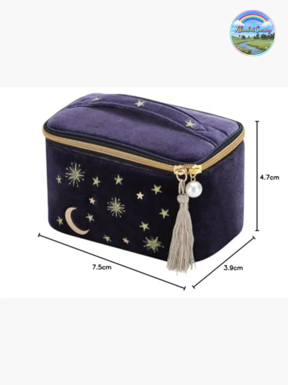 Starry Velvet Cosmetic Bag with Tassels Pearl Zipper